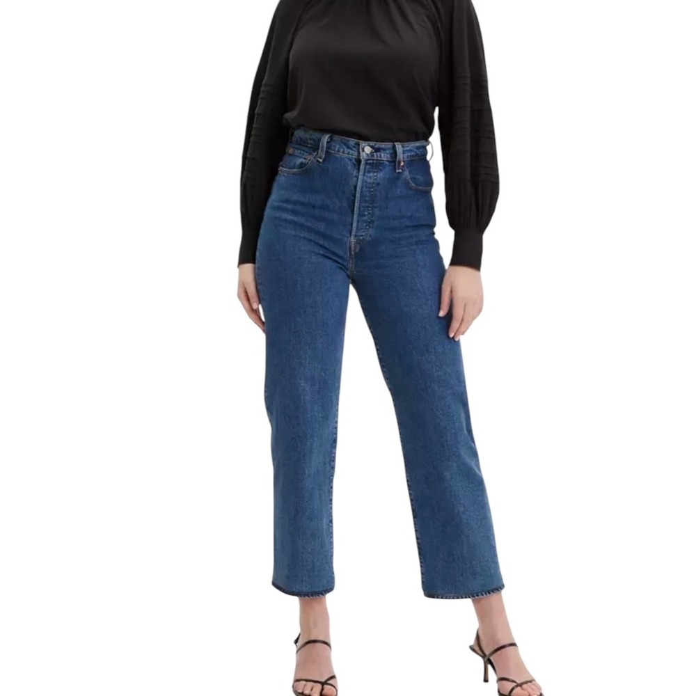 Levis Premium Ribcage Straight Ankle Jeans Blue W29 L27 High Rise Button Fly